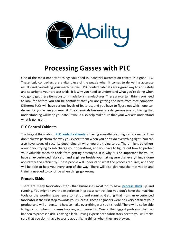 processing gasses with plc