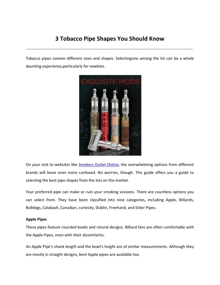 3 tobacco pipe shapes you should know