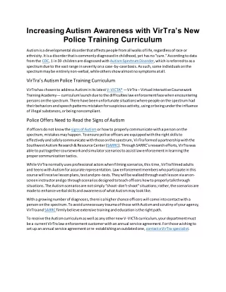 Increasing Autism Awareness with VirTra’s New Police Training Curriculum