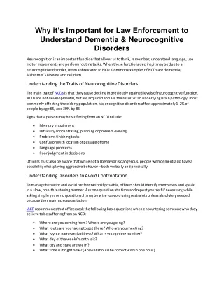 Why it’s Important for Law Enforcement to Understand Dementia & Neurocognitive Disorders