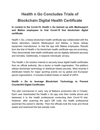 health n go concludes trials of