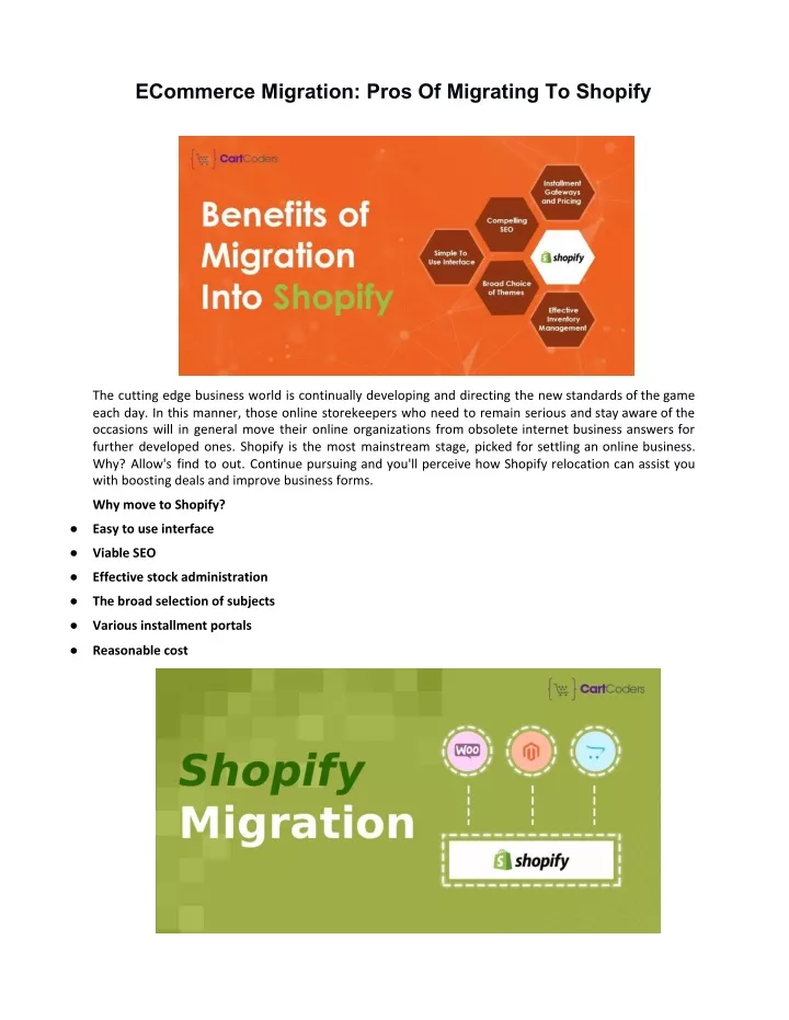 ecommerce migration pros of migrating to shopify