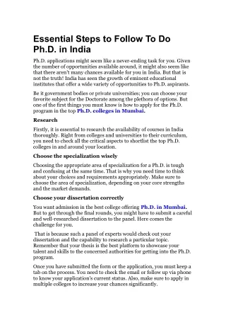 essential steps to follow to do ph d in india