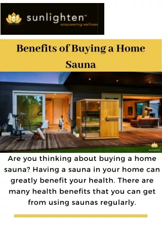 Buy a Home Sauna and Stay Healthy Always- Sunlighten