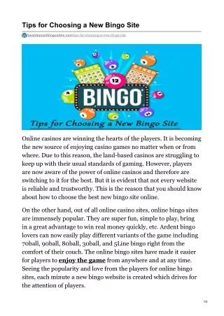 tips for choosing a new bingo site