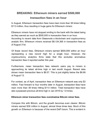 breaking ethereum miners earned