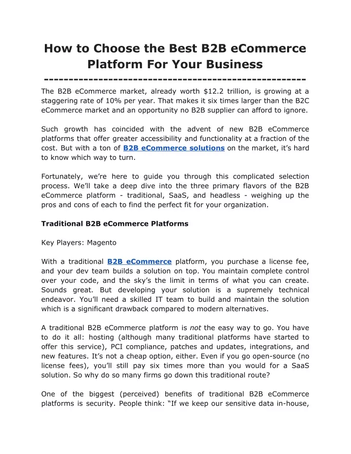 how to choose the best b2b ecommerce platform