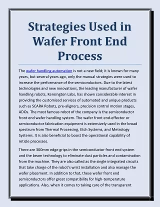 strategies used in wafer front end process