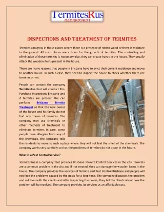 Inspections and Treatment of Termites