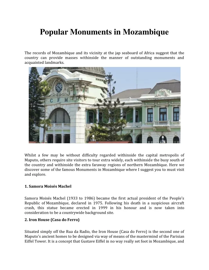 popular monuments in mozambique