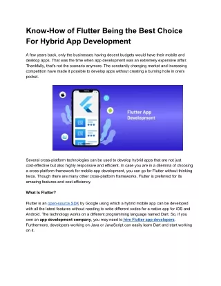 Know-How of Flutter Being the Best Choice For Hybrid App Development