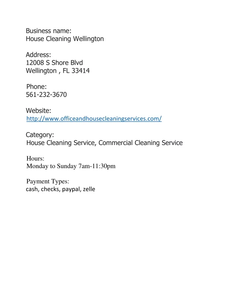 business name house cleaning wellington address