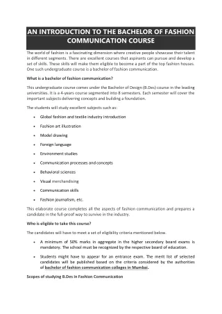 an introduction to the bachelor of fashion
