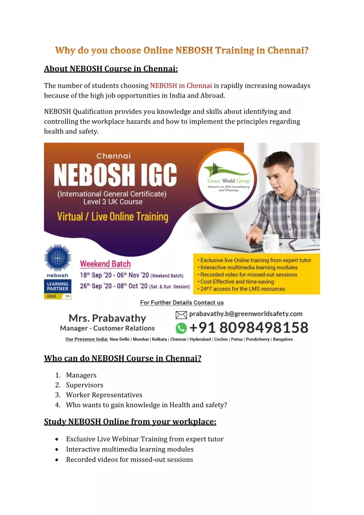 about nebosh course in chennai