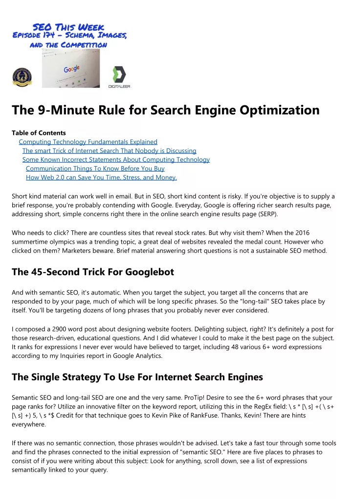 the 9 minute rule for search engine optimization