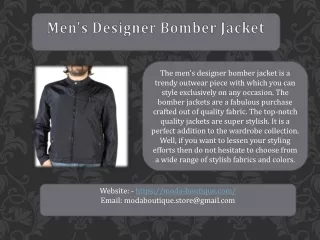 Men's Designer Bomber Jacket