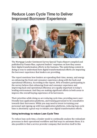 reduce loan cycle time to deliver improved