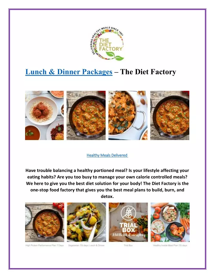 lunch dinner packages the diet factory