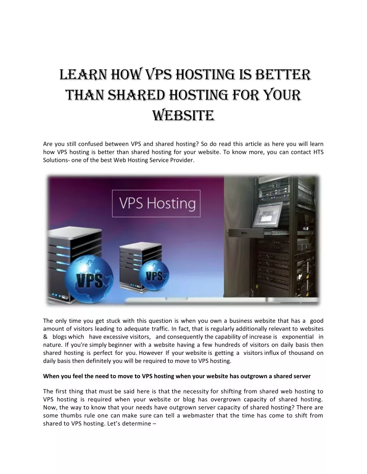 learn how vps hosting is better than shared