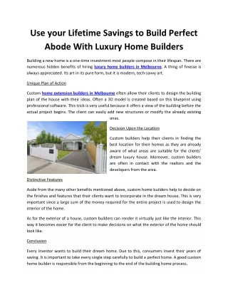 use your lifetime savings to build perfect abode