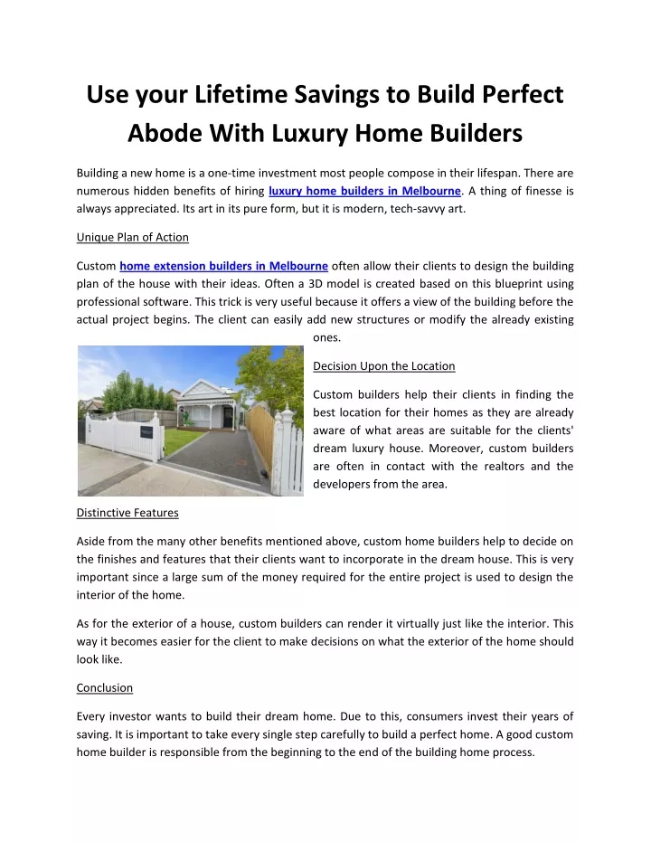 use your lifetime savings to build perfect abode