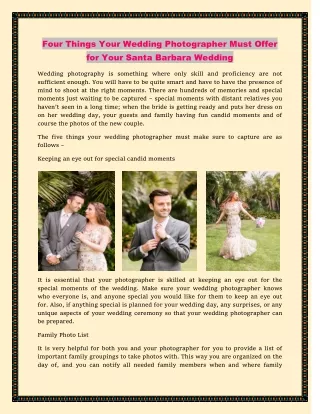Four Things Your Wedding Photographer Must Offer for Your Santa Barbara Wedding