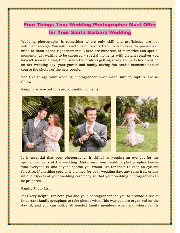 four things your wedding photographer must offer