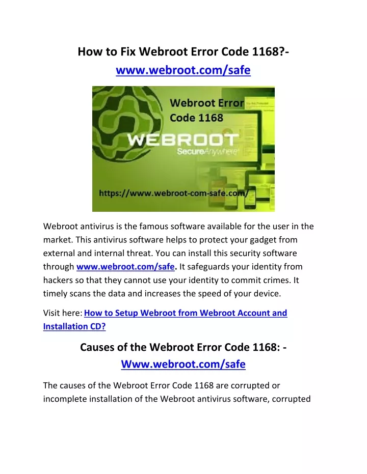 how to fix webroot error code 1168 www webroot