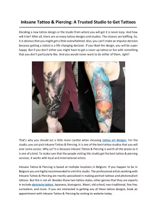 Inksane Tattoo & Piercing: A Trusted Studio to Get Tattoos