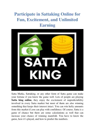 Participate in Sattaking Online for Fun, Excitement, and Unlimited Earning