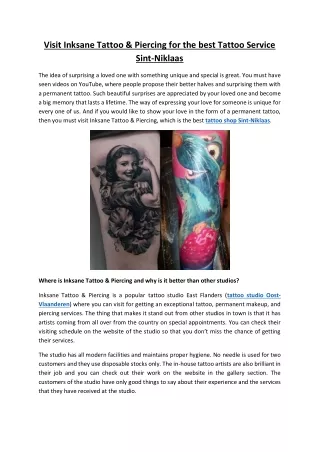Visit Inksane Tattoo & Piercing for the best Tattoo Service Sint-Niklaas