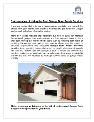 5 Advantages of Hiring the Best Garage Door Repair Services