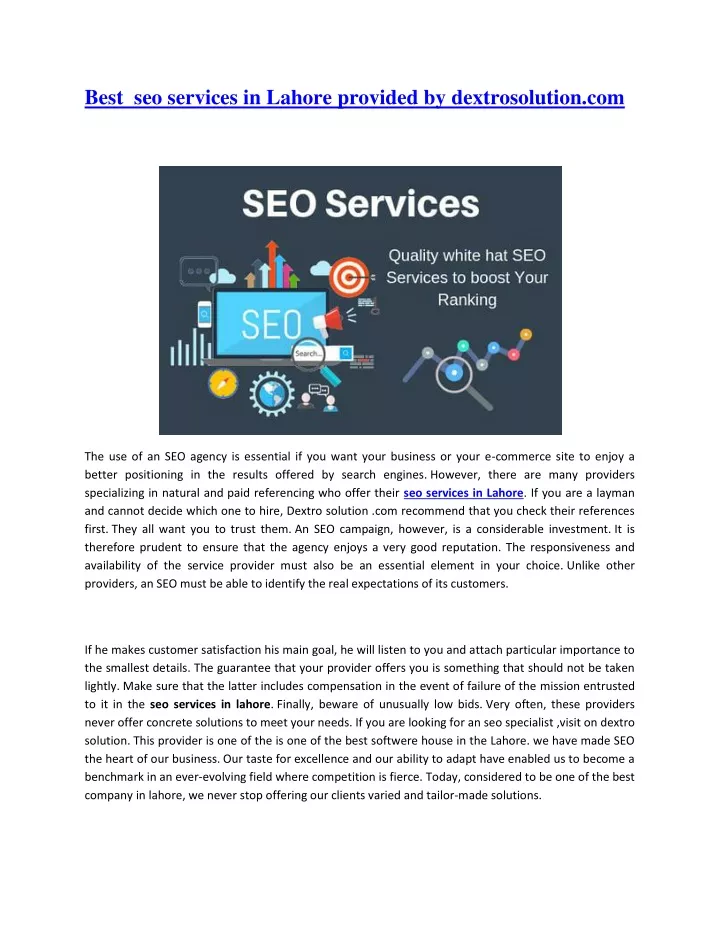 best seo services in lahore provided