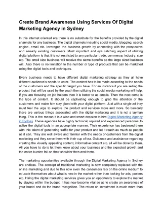 Create Brand Awareness Using Services Of Digital Marketing Agency in Sydney