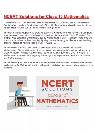 ncert solutions for class 10 mathematics