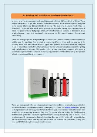 Get Airis Vape And 18650 Battery from Reputed Online Stores