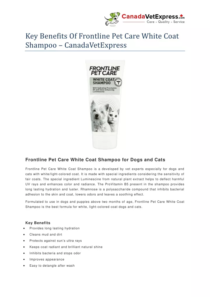 key benefits of frontline pet care white coat