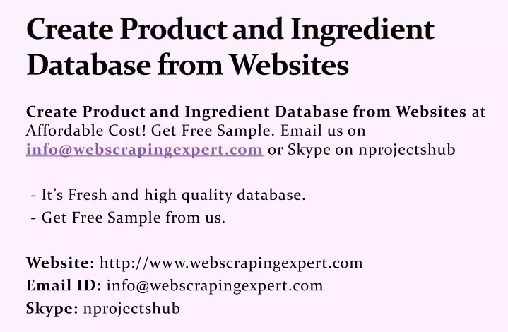 create product and ingredient database from websites
