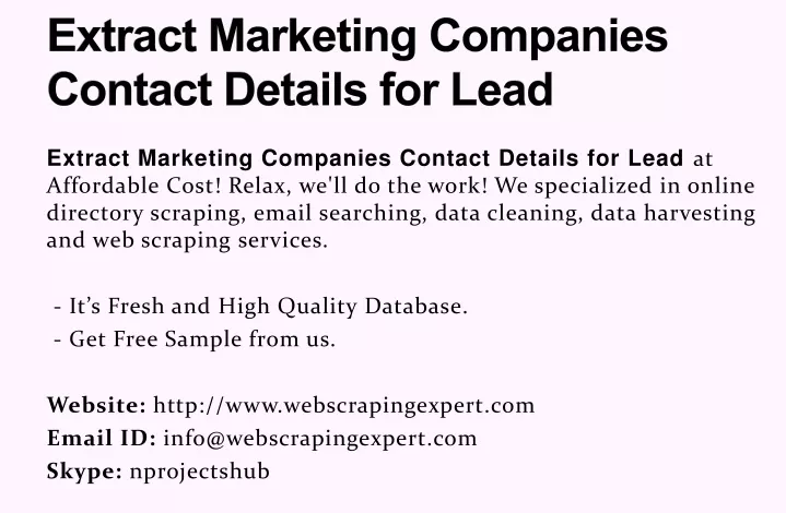 extract marketing companies contact details for lead