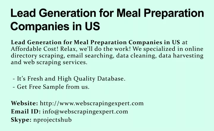 lead generation for meal preparation companies in us