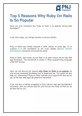 top 5 reasons why ruby on rails is so popular