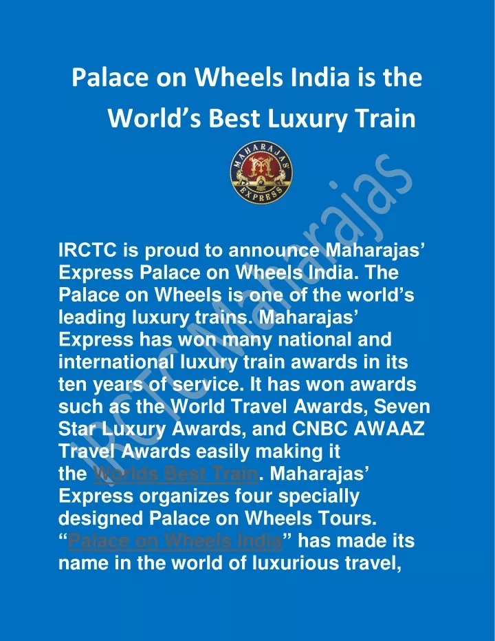 palace on wheels india is the world s best luxury