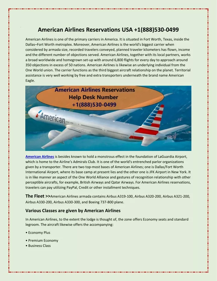 american airlines reservations usa 1 888 530 0499