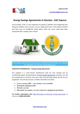 Energy Savings Agreements in Houston – KAC Express