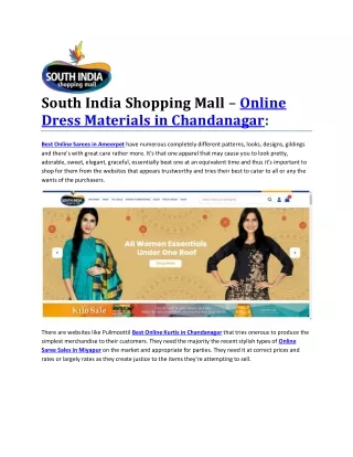 South India Shopping Mall – Online Dress Materials in Chandanagar: