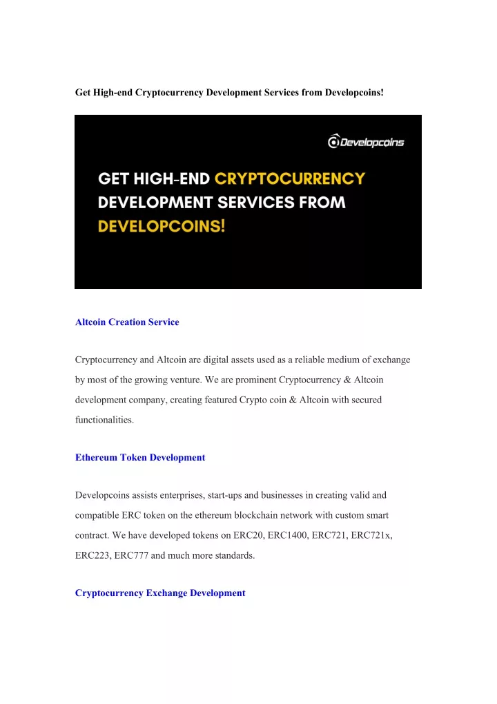 get high end cryptocurrency development services