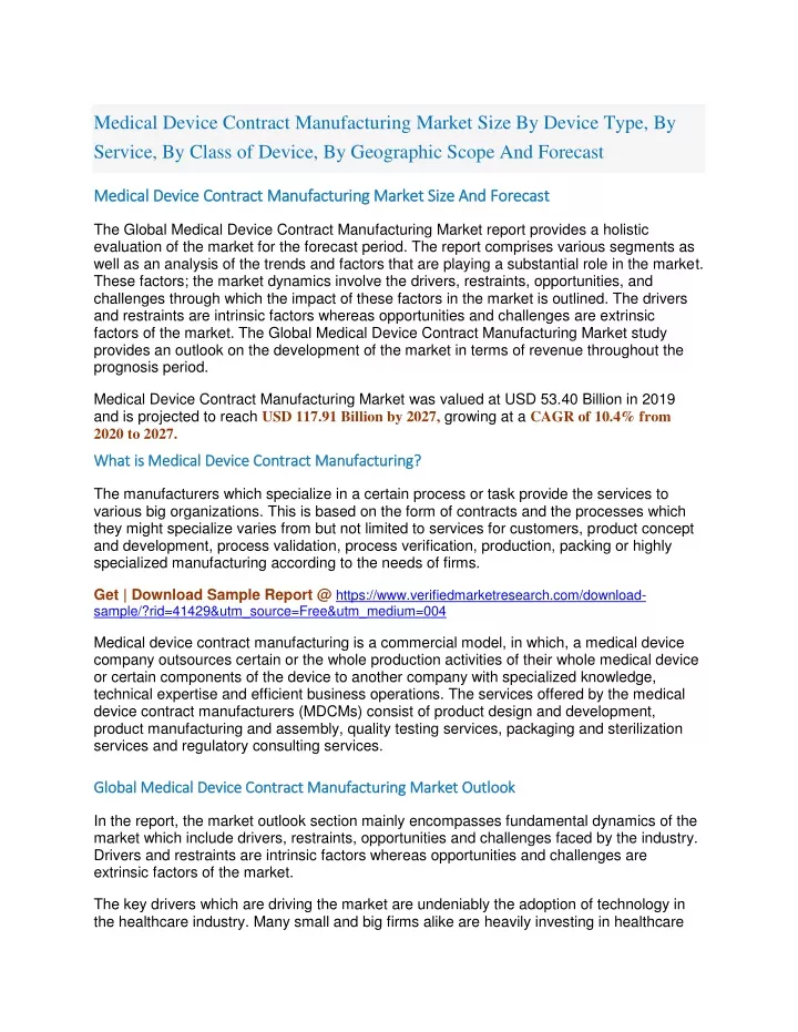 medical device contract manufacturing market size