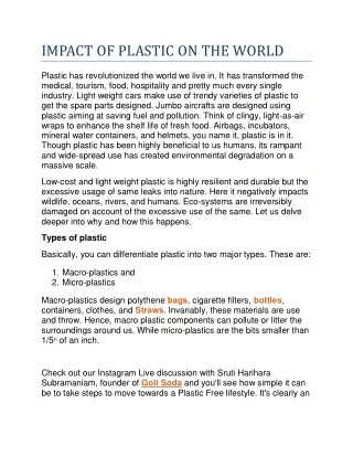 impact of plastic on the world