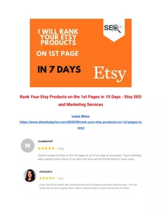 Rank Your Etsy Products on the 1st Pages in 10 Days - Etsy SEO and Marketing Services