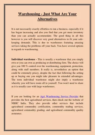 warehousing just what are your alternatives
